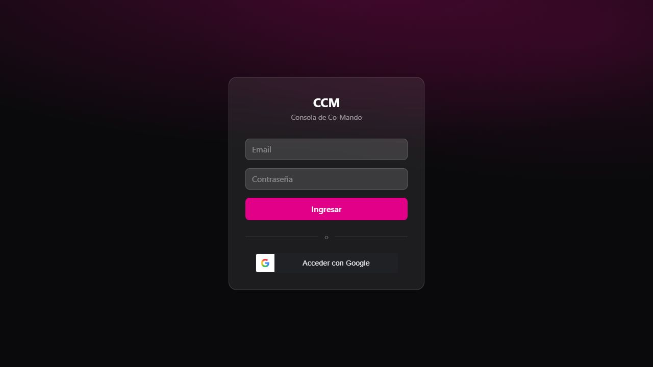 Acceso a CCM, consola de gestión desarrollada a medida